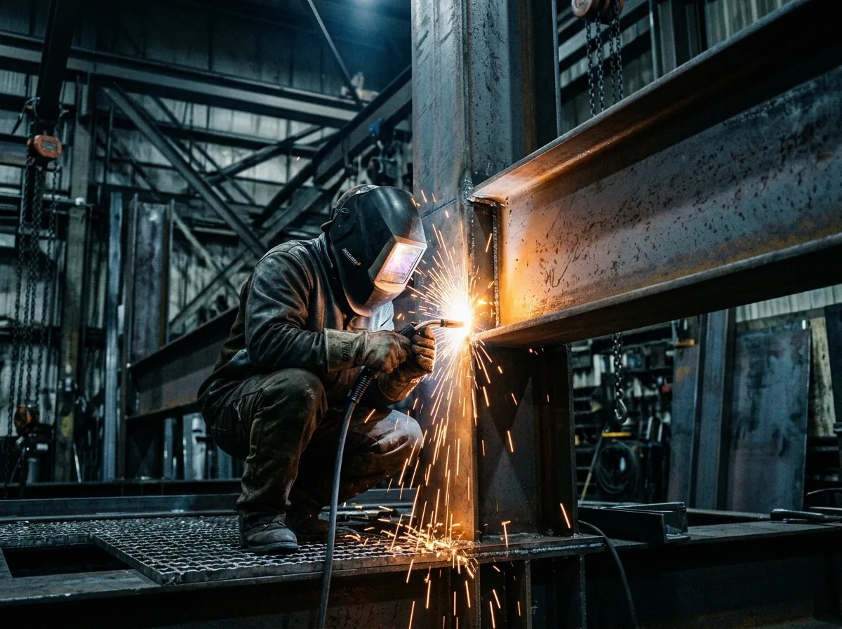 Welder joining structural steel
